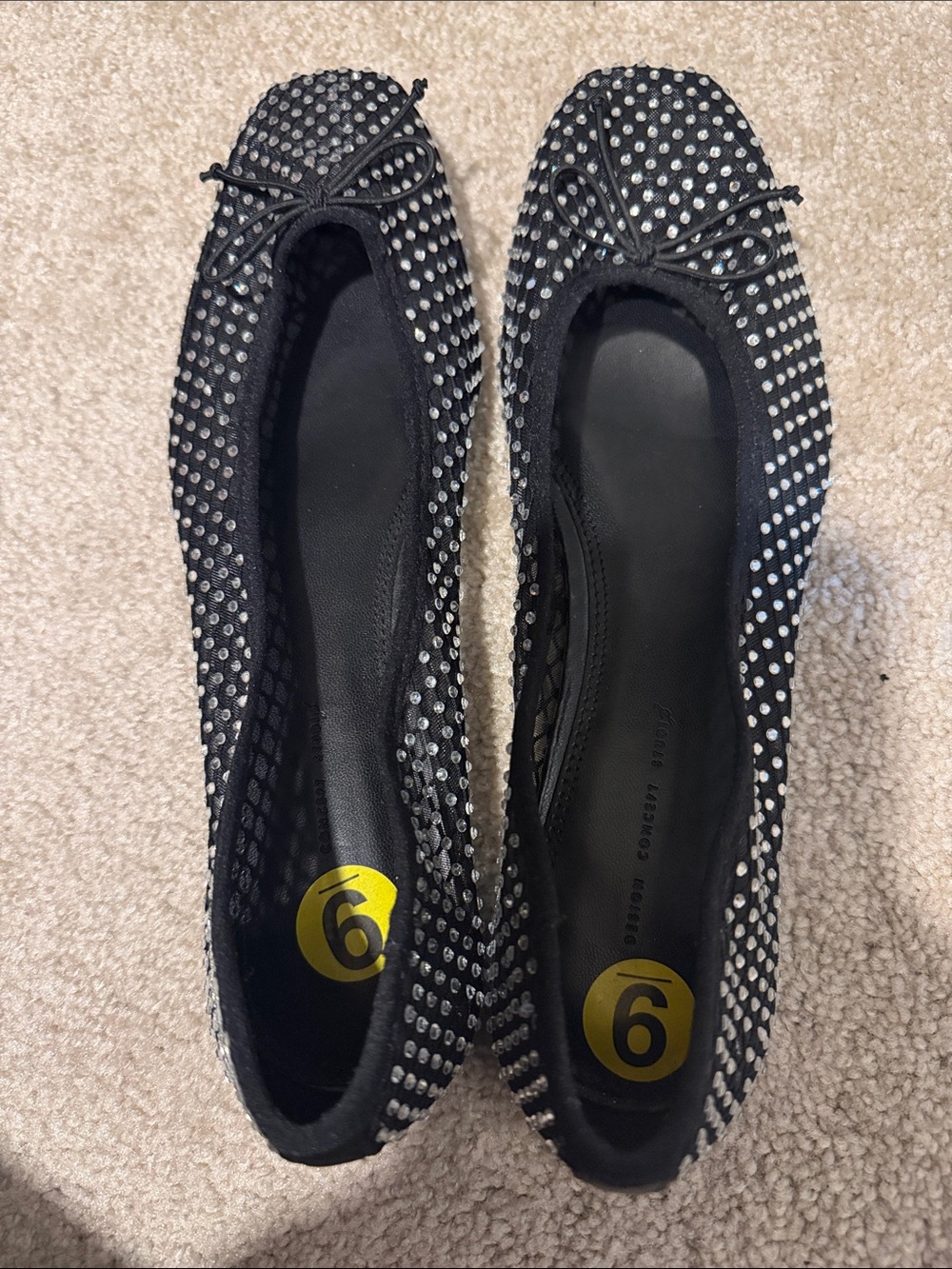 Design concept studio Black Rhinestone Ballet Flats with Bow - Women's Size 9